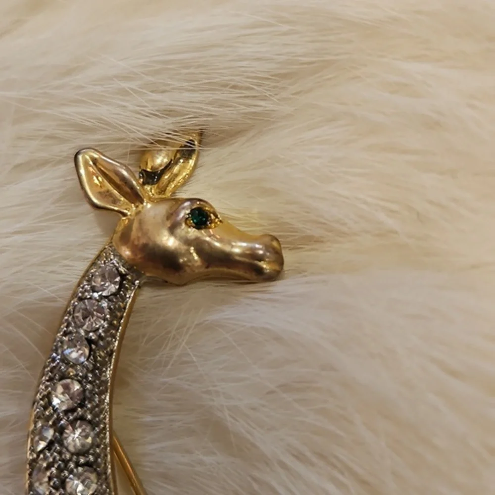 GIRAFFE Rhinestone Green Eye Bling‎ Vintage Brooch